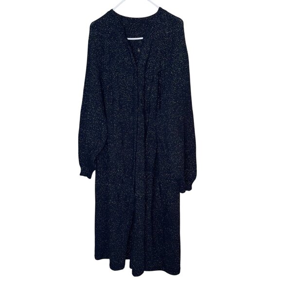 Vintage Womens Duster Sweater Size XL Deep Navy Green Metallic Handmade Casual - Picture 12 of 16